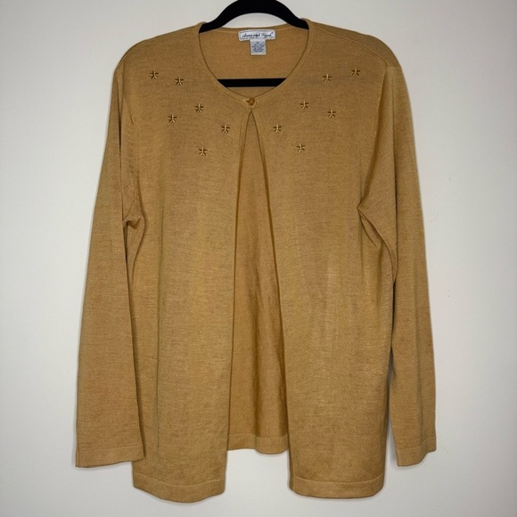 ANNA AND FRANK VTG Stars Embroidered 100% Silk Knit Buttercup Yellow Cardigan - Picture 1 of 5